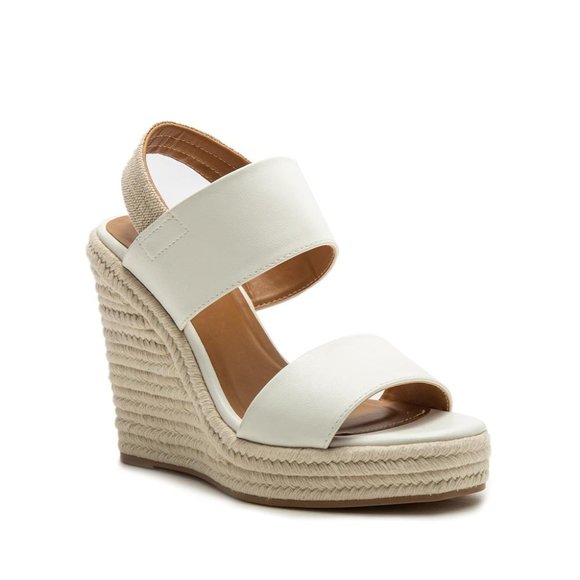White Vegan Leather Espadrille Wedges - Picture 2 of 5